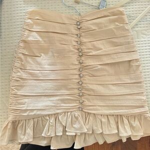 Zara Cream Ruched Mini Skirt with Button Detail